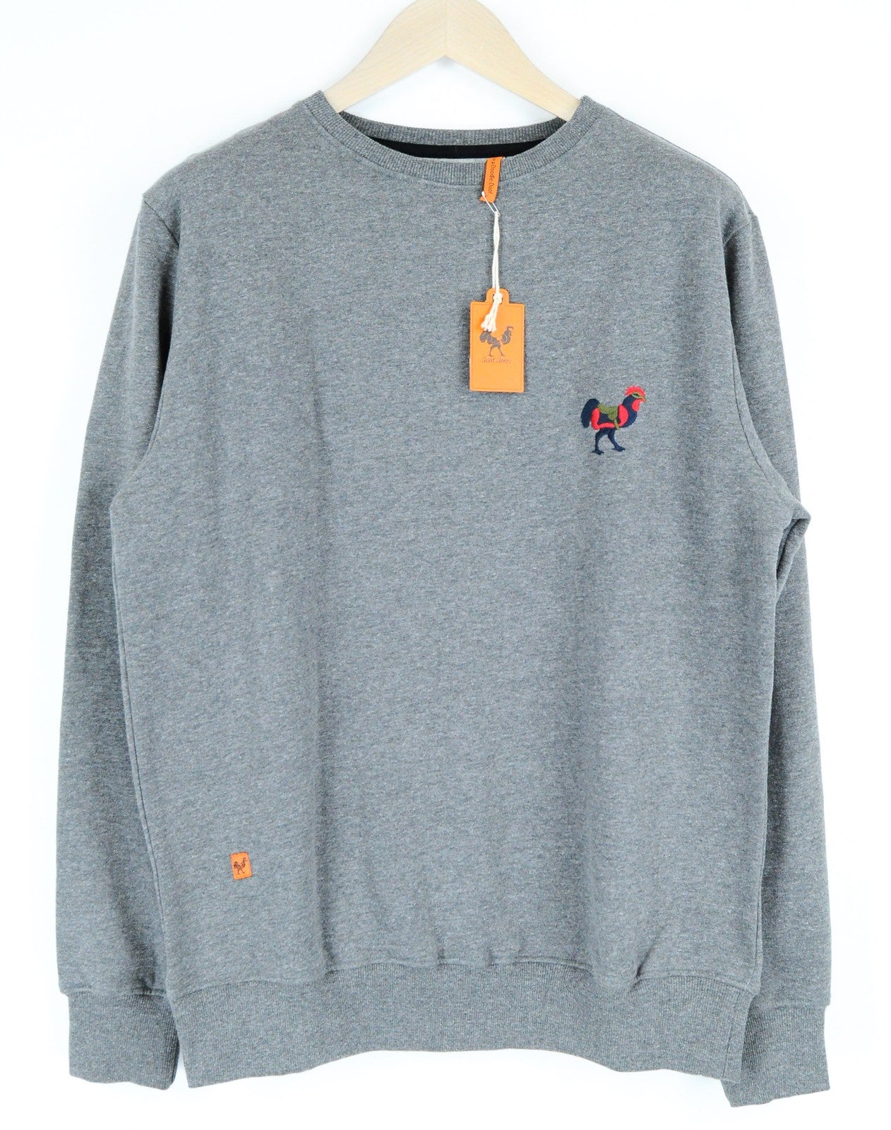 „GOOD GENES“ pilkas medvilnės mišinio vyriškas džemperis ilgomis rankovėmis su logotipu ir L dydžio megztinis 