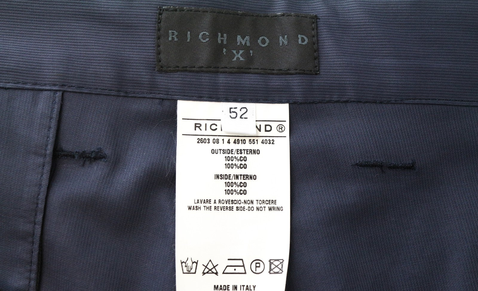 RICHMOND X Men's Shorts 52 Blue Twill Bermuda Cotton Pocketed Button Fly Style