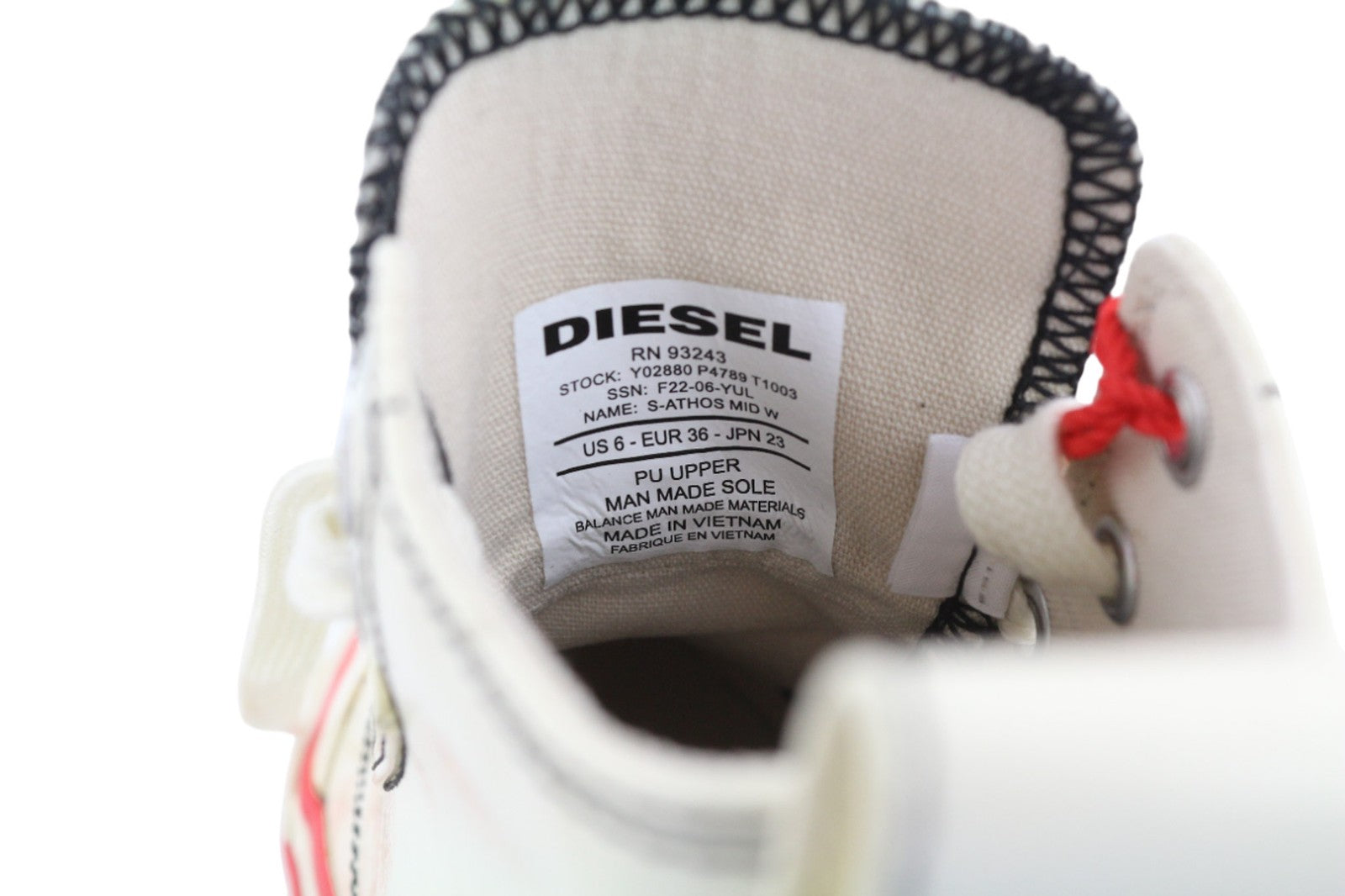 DIESEL A-Athos Mid moteriški sportbačiai EU36 UK4 balti migdolų formos nosys, aukštakulniai, rekomenduojama kaina – 175 € 