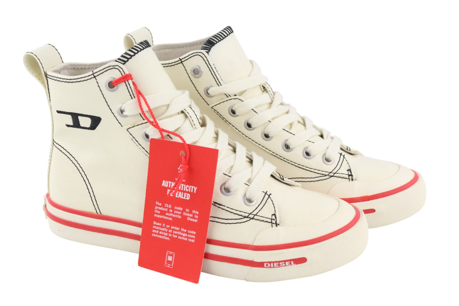 DIESEL A-Athos Mid moteriški sportbačiai EU36 UK4 balti migdolų formos nosys, aukštakulniai, rekomenduojama kaina – 175 € 
