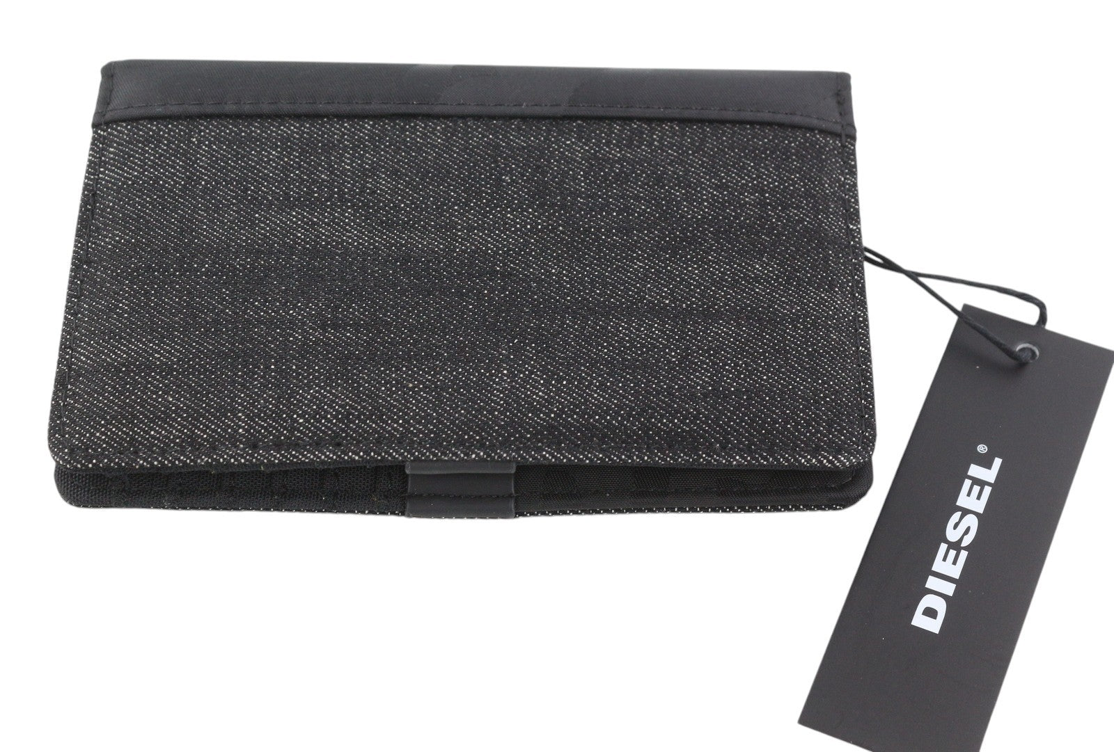 DIESEL Dynamo Organiesel vyriška piniginė OS tamsiai juoda džinsinio audinio priekinė dalis unisex 