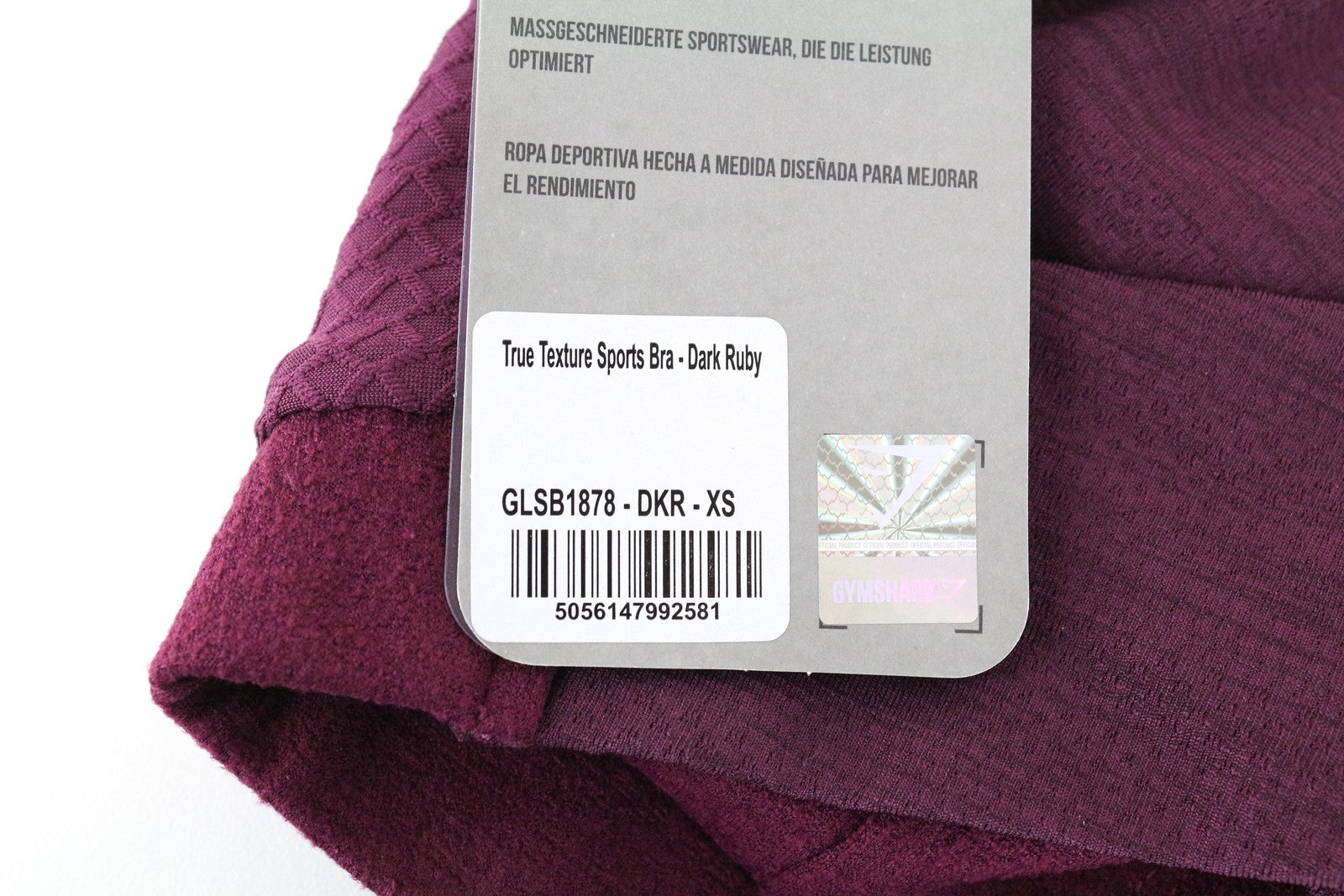 GYMSHARK „True Texture“ moteriška sportinė liemenėlė XS dydžio rubino spalvos su kryželiu sportinei tampriai palaidinei 