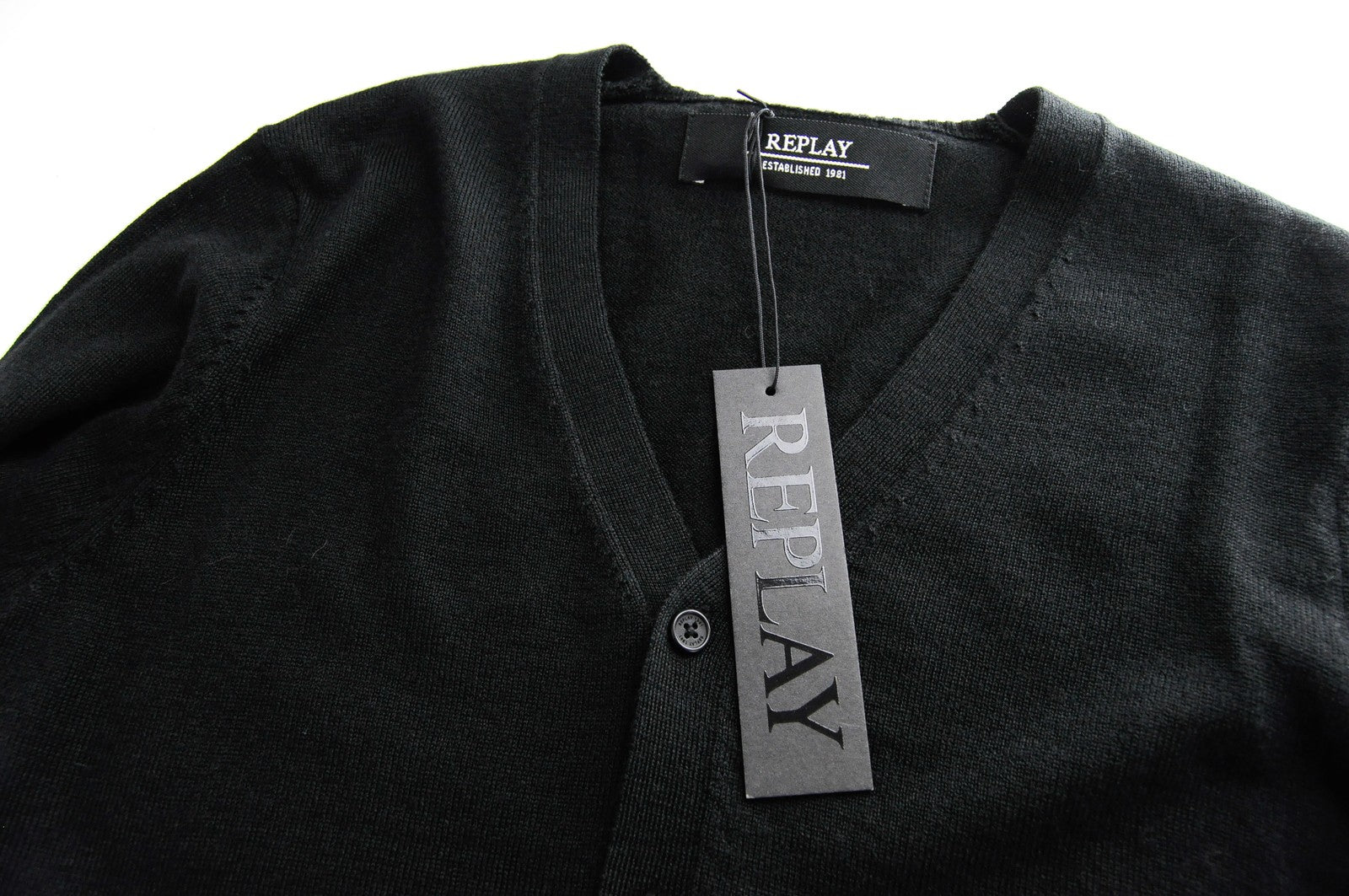 REPLAY megztinis M, juodas, vilnos mišinio, ilgomis rankovėmis, vyriškas megztas kardiganas, laisvalaikio stiliaus 