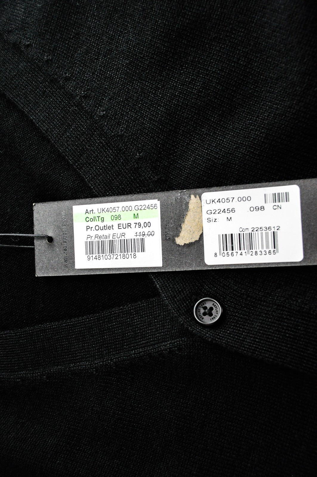 REPLAY megztinis M, juodas, vilnos mišinio, ilgomis rankovėmis, vyriškas megztas kardiganas, laisvalaikio stiliaus 