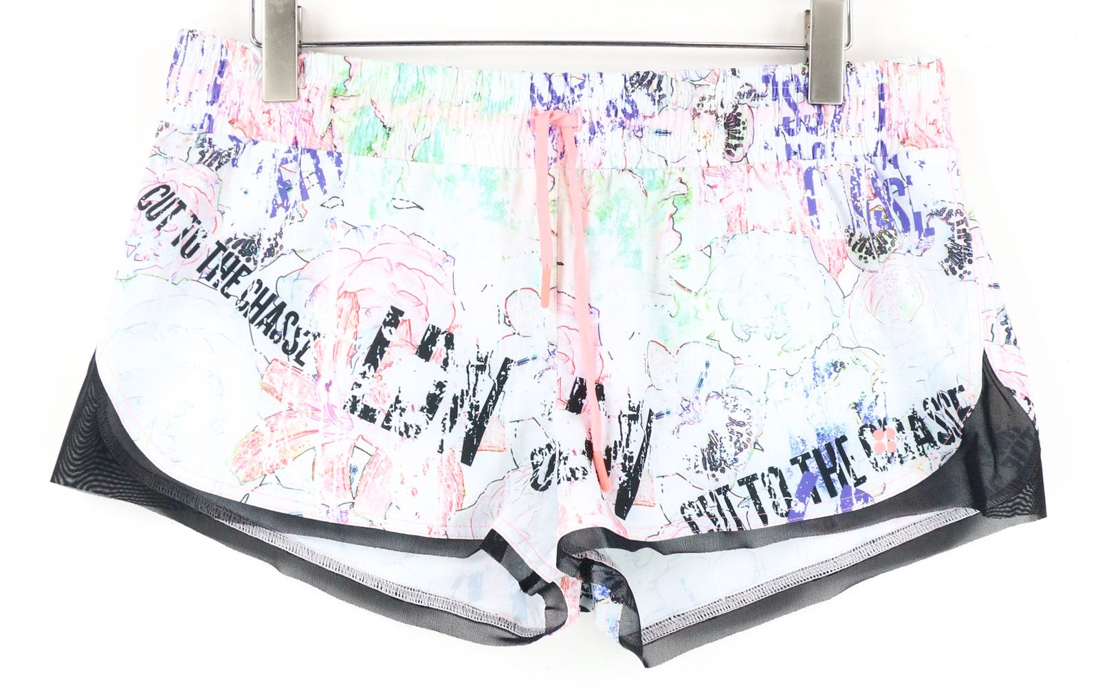 SWEATY BETTY Pas De Chat moteriški šortai XL dydžio, lengvi šokių rašto grafiti kirpimo šortai 
