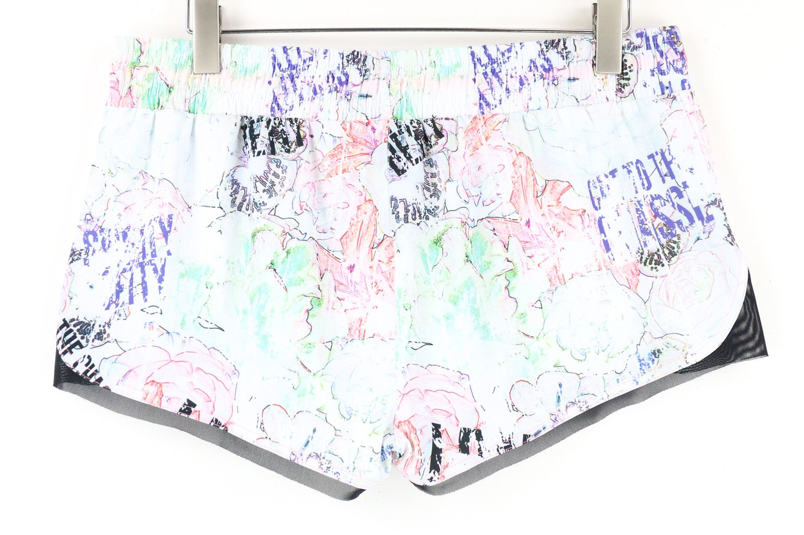 SWEATY BETTY Pas De Chat moteriški šortai XL dydžio, lengvi šokių rašto grafiti kirpimo šortai 