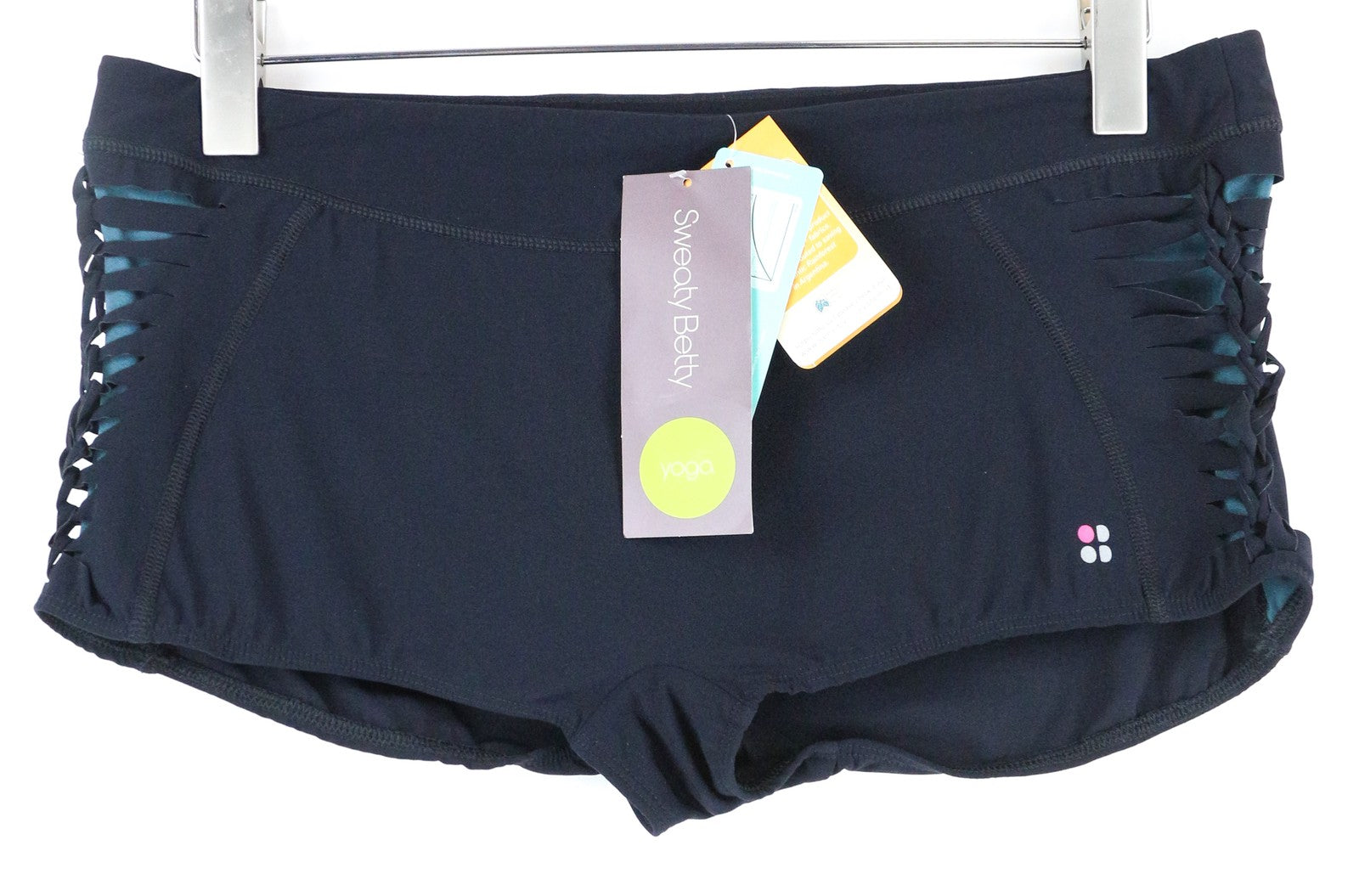 SWEATY BETTY Cybele Lattice moteriški šortai L dydžio, aptempti, jogos pratimai, palaikantys, patvarūs 