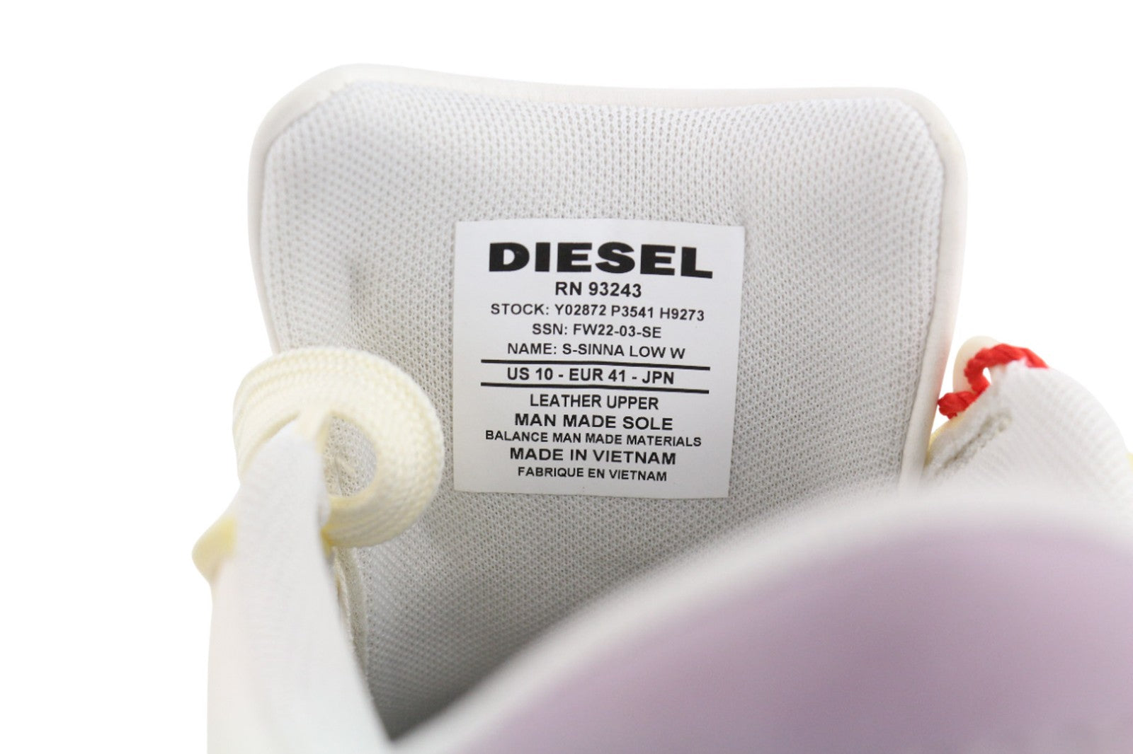 DIESEL S-Sinna Low moteriški sportbačiai EU41 UK8 balti karvės odos sportbačiai, rekomenduojama kaina 195 € 