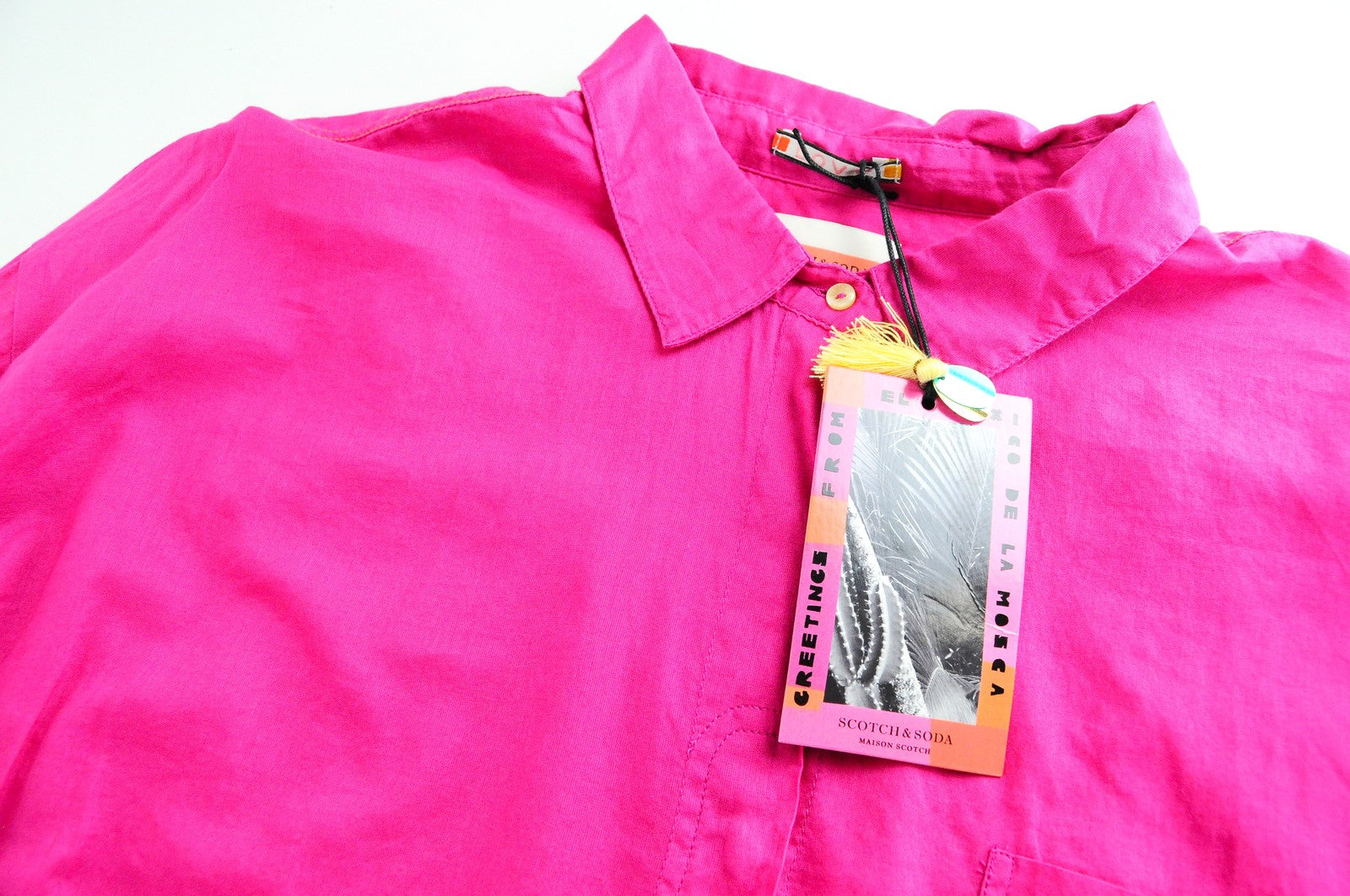 MAISON SCOTCH Shirt L Pink Pure Cotton Long Sleeve Collared Women's Button Top