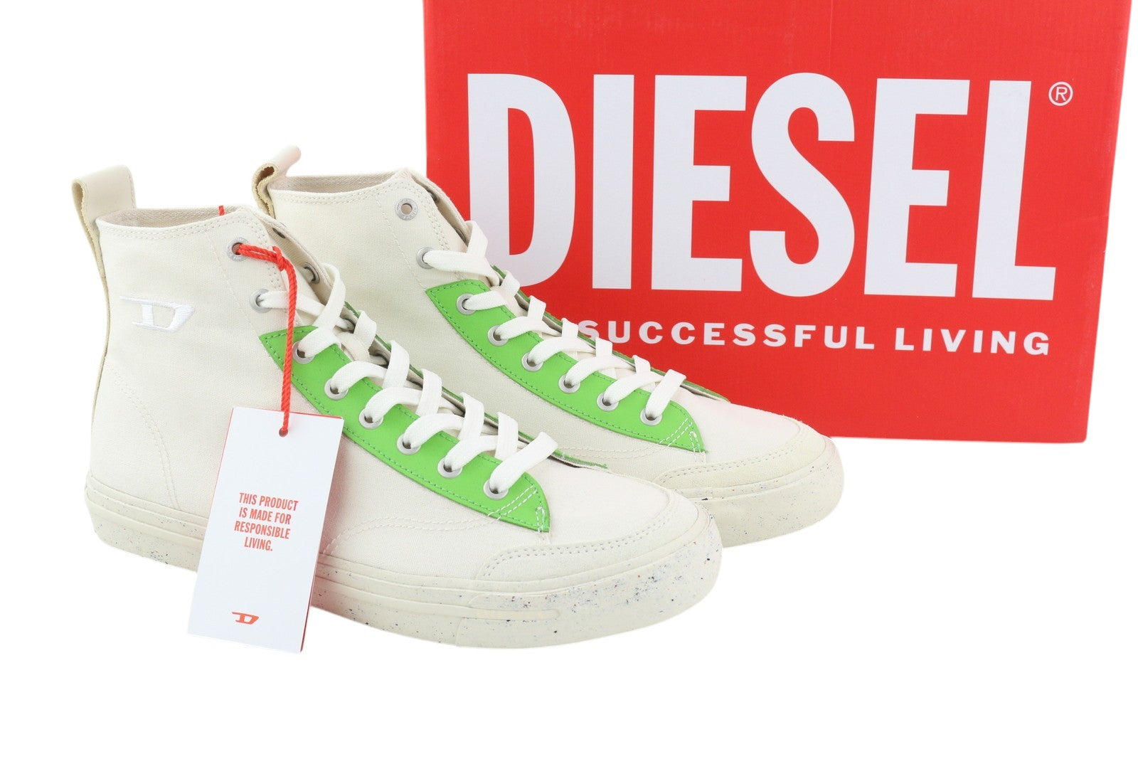 DIESEL S-Athos Mid vyriški sportbačiai, EU42.5, balti, suvarstomi, migdolų nosimi, logotipas, RRP 175 € 