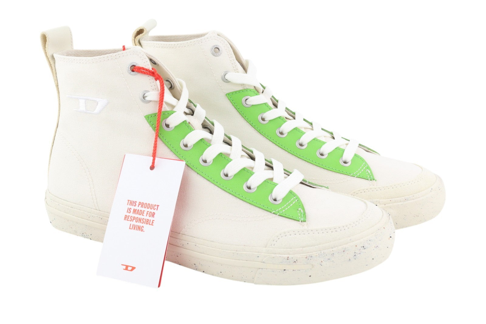 DIESEL S-Athos Mid vyriški sportbačiai, EU42.5, balti, suvarstomi, migdolų nosimi, logotipas, RRP 175 € 