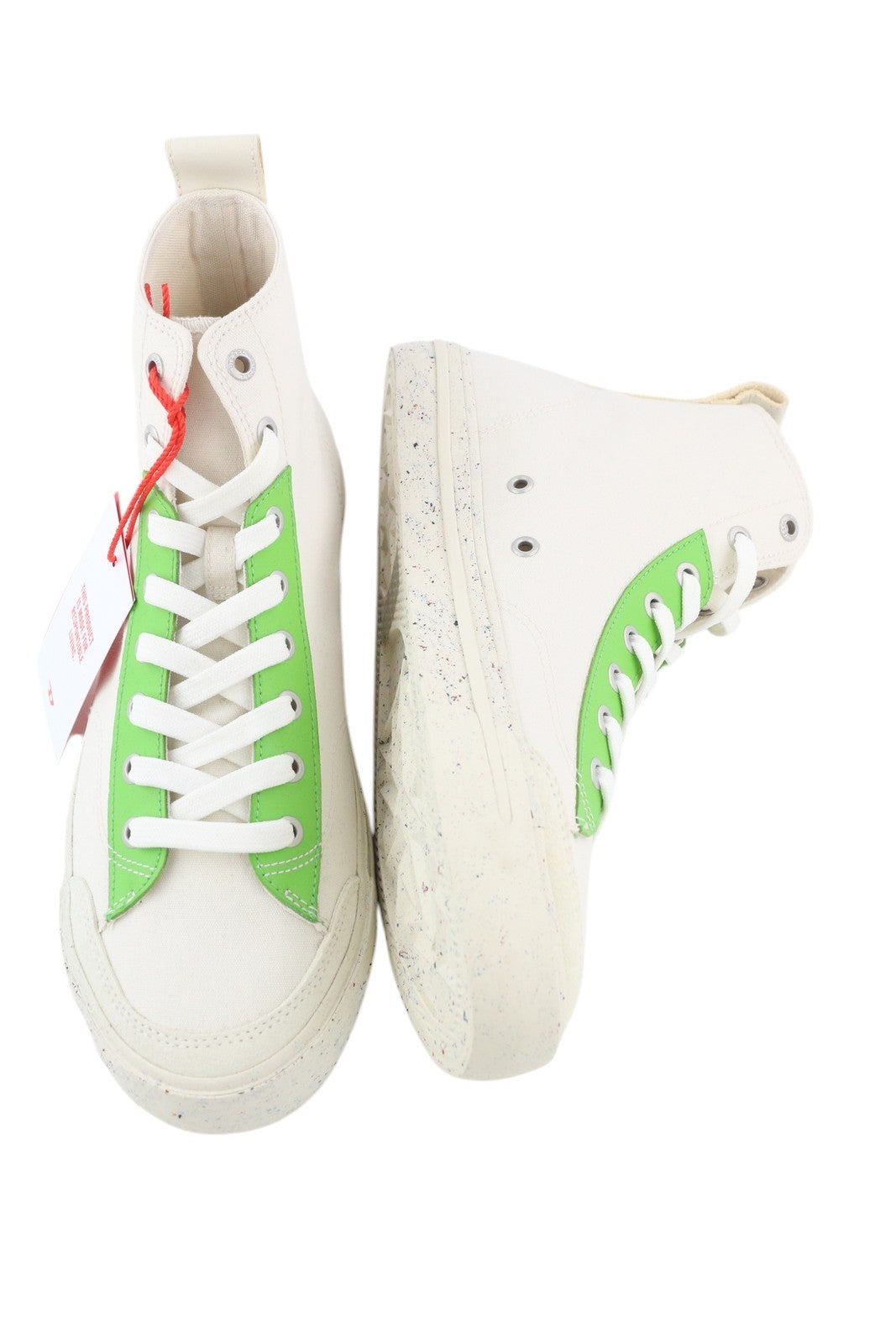 DIESEL S-Athos Mid vyriški sportbačiai, EU42.5, balti, suvarstomi, migdolų nosimi, logotipas, RRP 175 € 