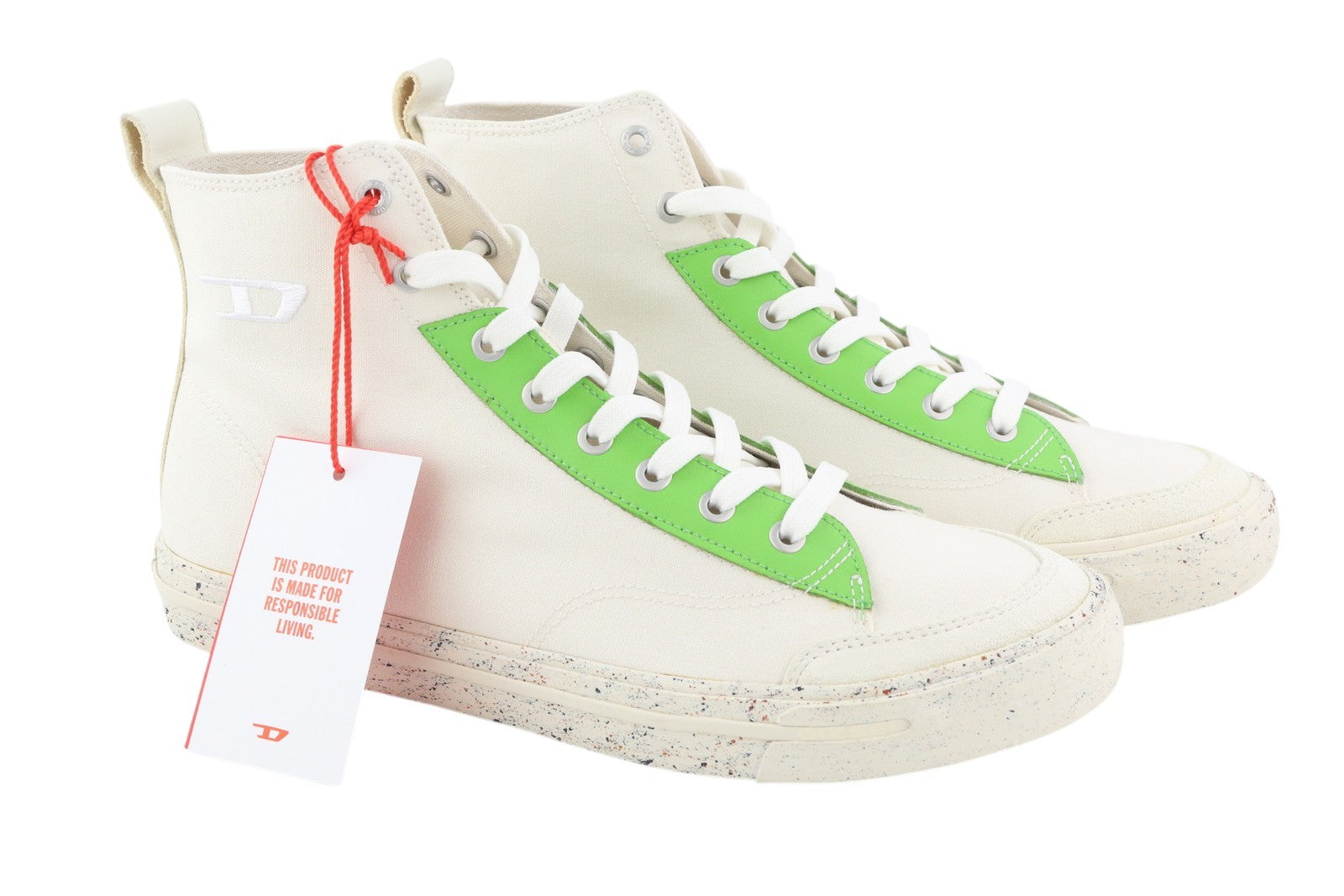 DIESEL S-Athos Mid vyriški sportbačiai, EU44, balti, suvarstomi, migdolų nosimi, logotipas, RRP 175 € 