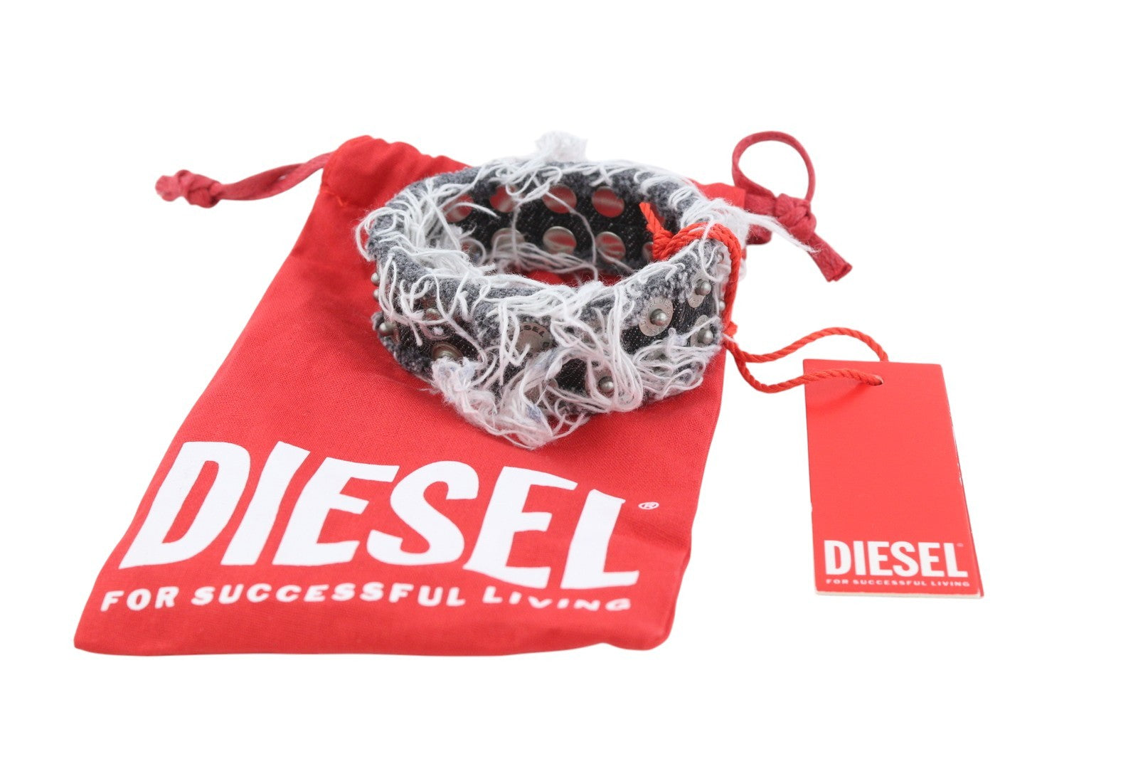 DIESEL A-Vets C moteriška apyrankė OS juoda džinsinio audinio siūlai sidabro atspalvis RRP 90 €