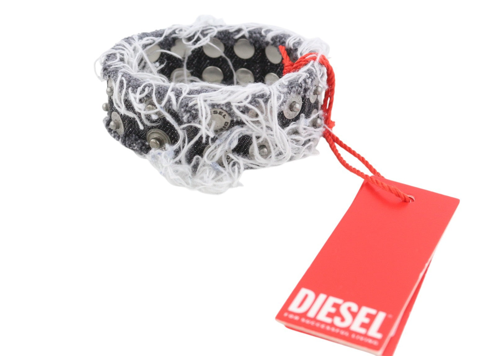 DIESEL A-Vets C moteriška apyrankė OS juoda džinsinio audinio siūlai sidabro atspalvis RRP 90 €