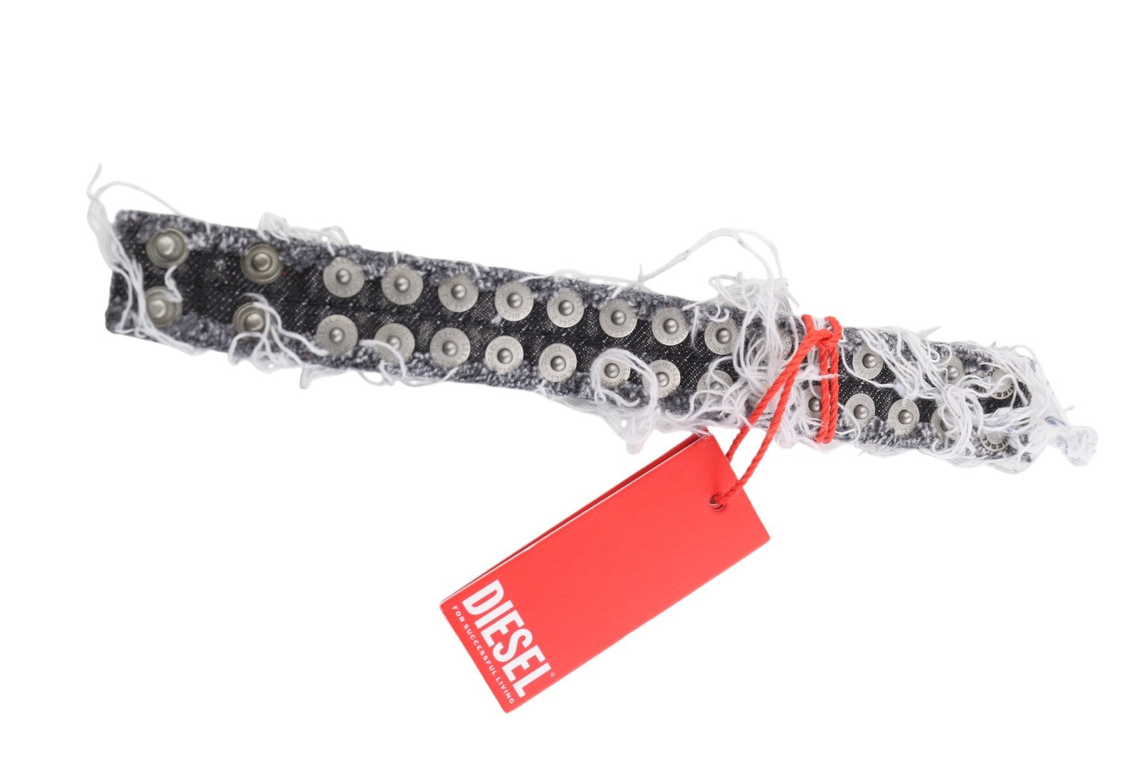 DIESEL A-Vets C moteriška apyrankė OS juoda džinsinio audinio siūlai sidabro atspalvis RRP 90 €