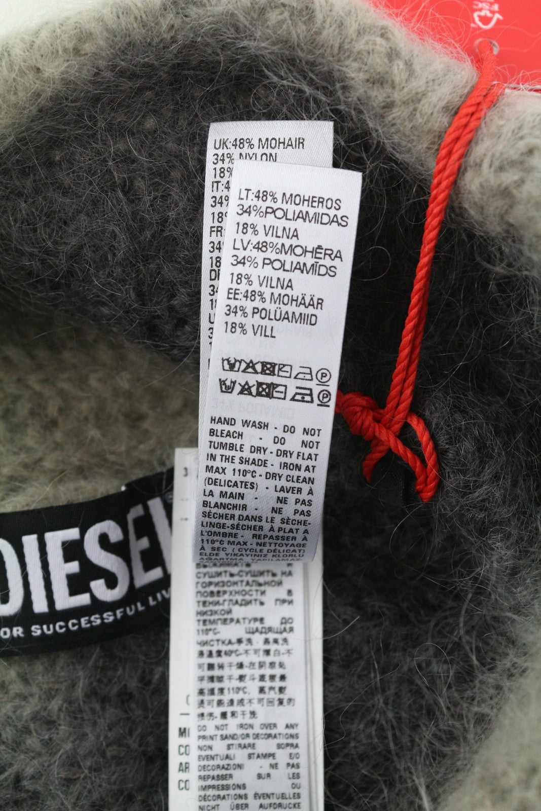 DIESEL K-Lelio vyriška kepurė OS pilka, vilnos mišinio megzta, minkšta, tampri RRP120