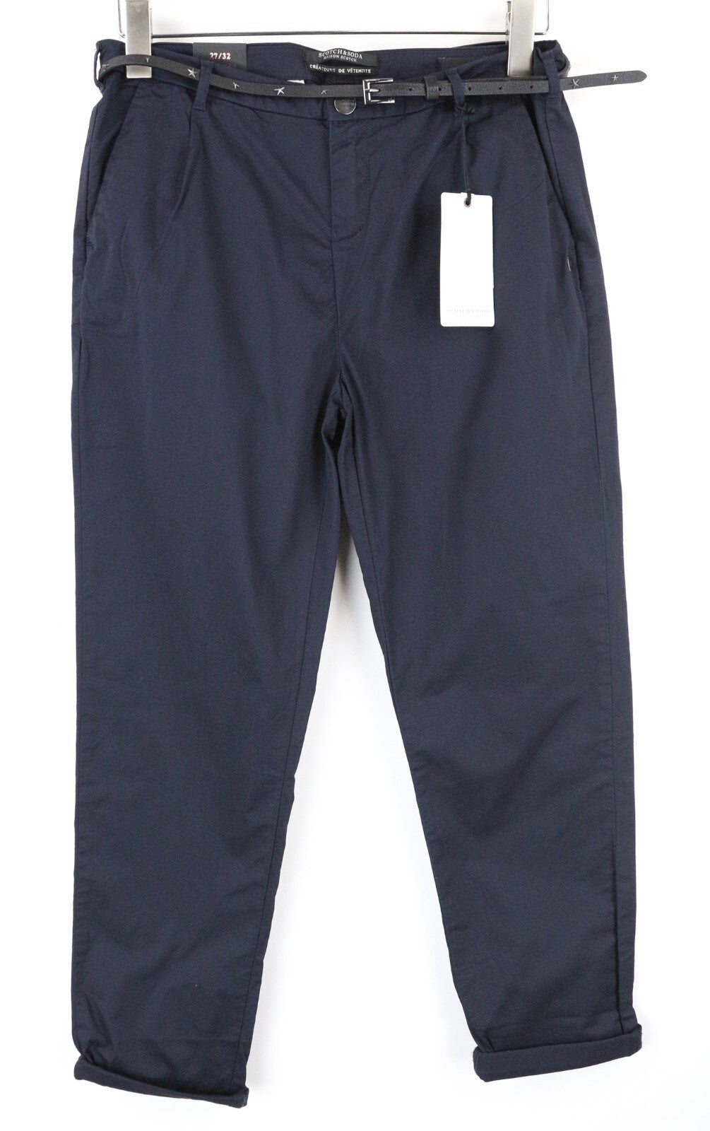 MAISON SCOTCH Women's Trousers W27/L32 Navy Cropped Chino Cotton Stretch Fit