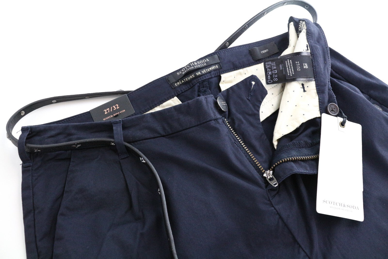 MAISON SCOTCH Women's Trousers W27/L32 Navy Cropped Chino Cotton Stretch Fit