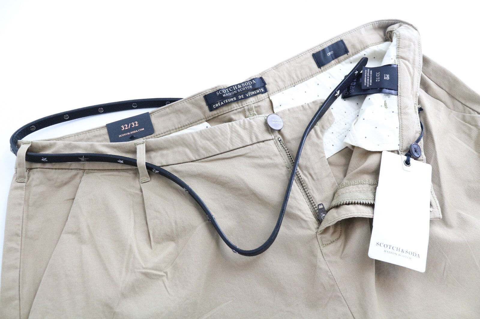 MAISON SCOTCH moteriškos kelnės W32/L32 rudos medvilninės trumpintos klostuotos chino kelnės 