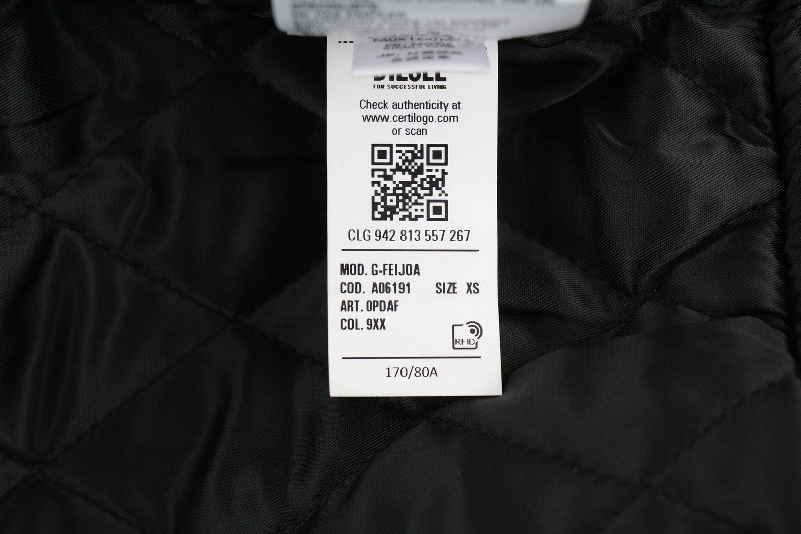 DIESEL G-Feijoa moteriška striukė XS, juoda, dengta, su izoliuotu kaklu ir pamušalu, RRP 395 € 