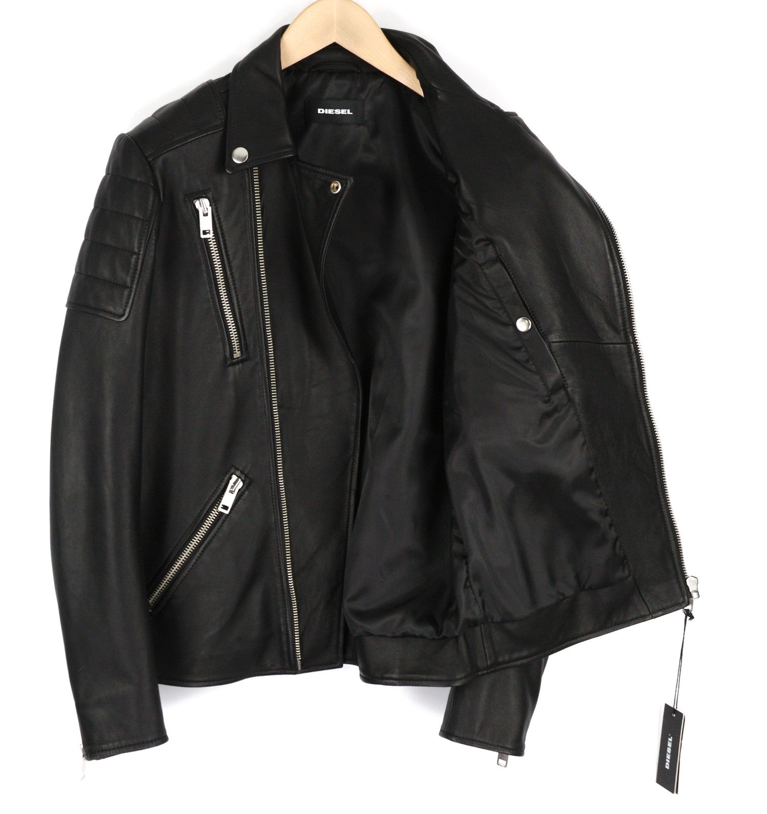 DIESEL R-Pusmir vyriška striukė M, juoda, avikailio odos, asimetrinė, užtrauktuku, RRP 655 € 