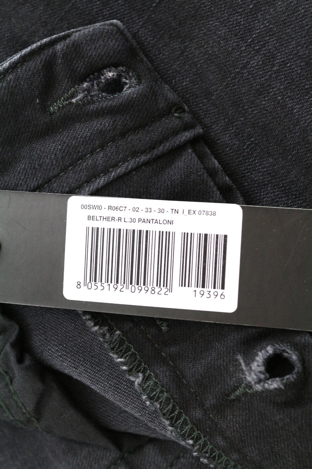 DIESEL Belther-R R06C7 vyriški džinsai W33/L30 Slim Tapered Black washed Stretch 