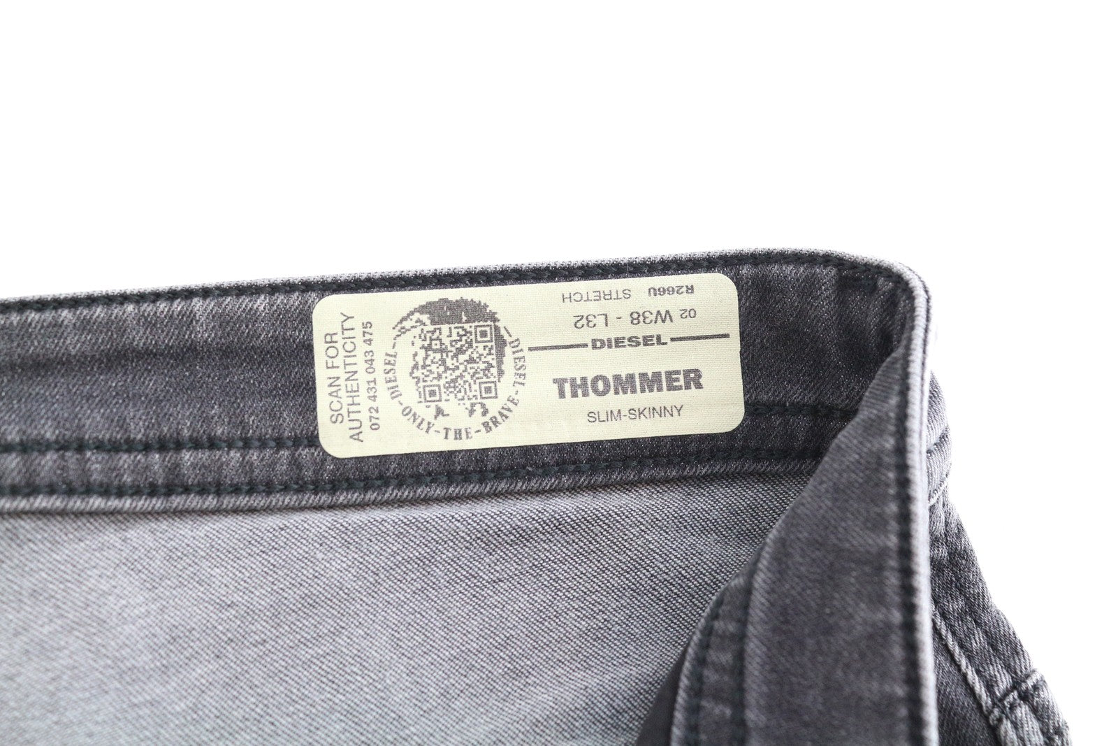 DIESEL Thommer R266U vyriški džinsai W38/L32 Slim Skinny Fit, plėšytos pilkos medvilnės 