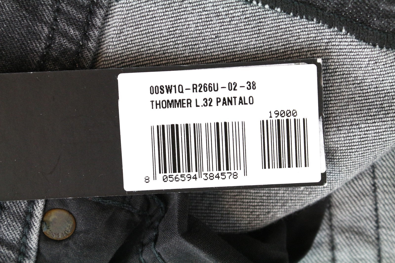 DIESEL Thommer R266U vyriški džinsai W38/L32 Slim Skinny Fit, plėšytos pilkos medvilnės 