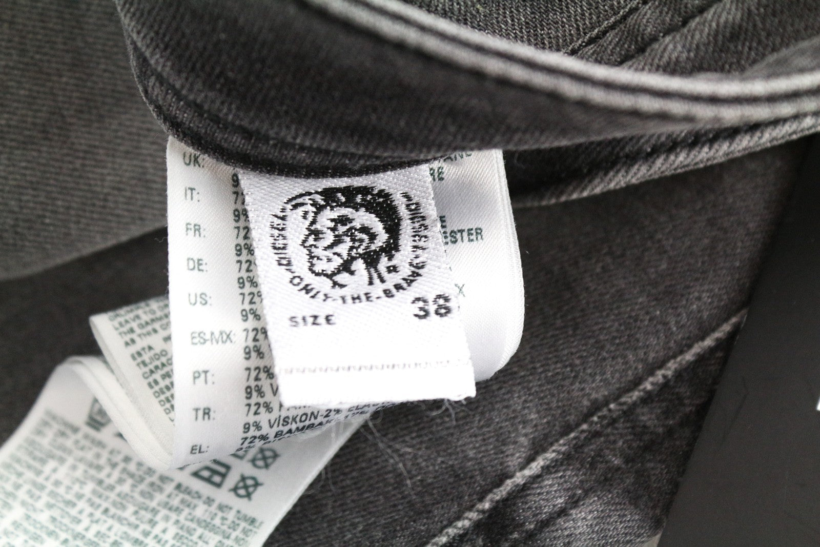 DIESEL Thommer R266U vyriški džinsai W38/L32 Slim Skinny Fit, plėšytos pilkos medvilnės 