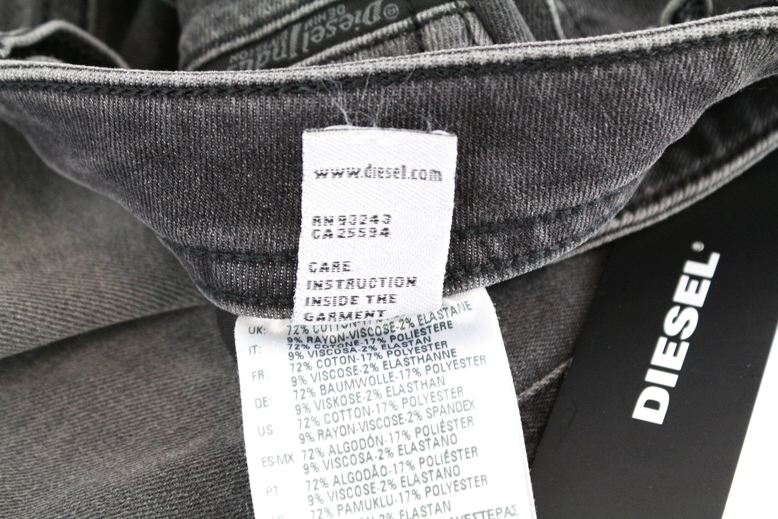 DIESEL Thommer R266U vyriški džinsai W38/L32 Slim Skinny Fit, plėšytos pilkos medvilnės 