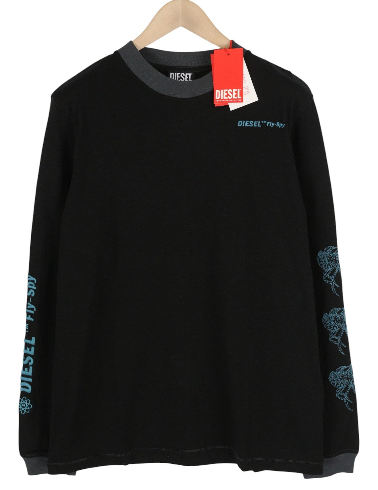 DIESEL T-Justle-LS-E9 Mens T-Shirt M Black Long Sleeve Crew Neck Cotton RRP€135