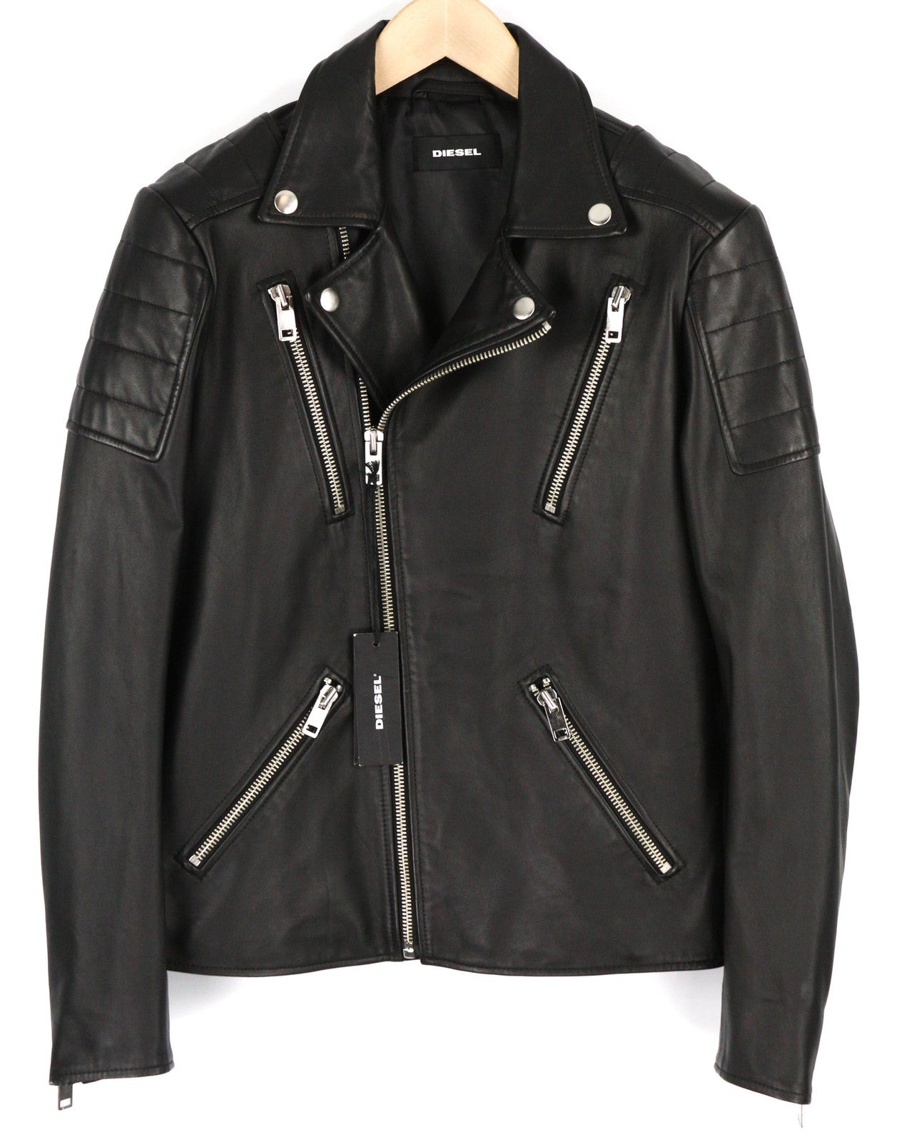 DIESEL R-Pusmir vyriška striukė M, juoda, avikailio odos, asimetrinė, užtrauktuku, RRP 655 € 