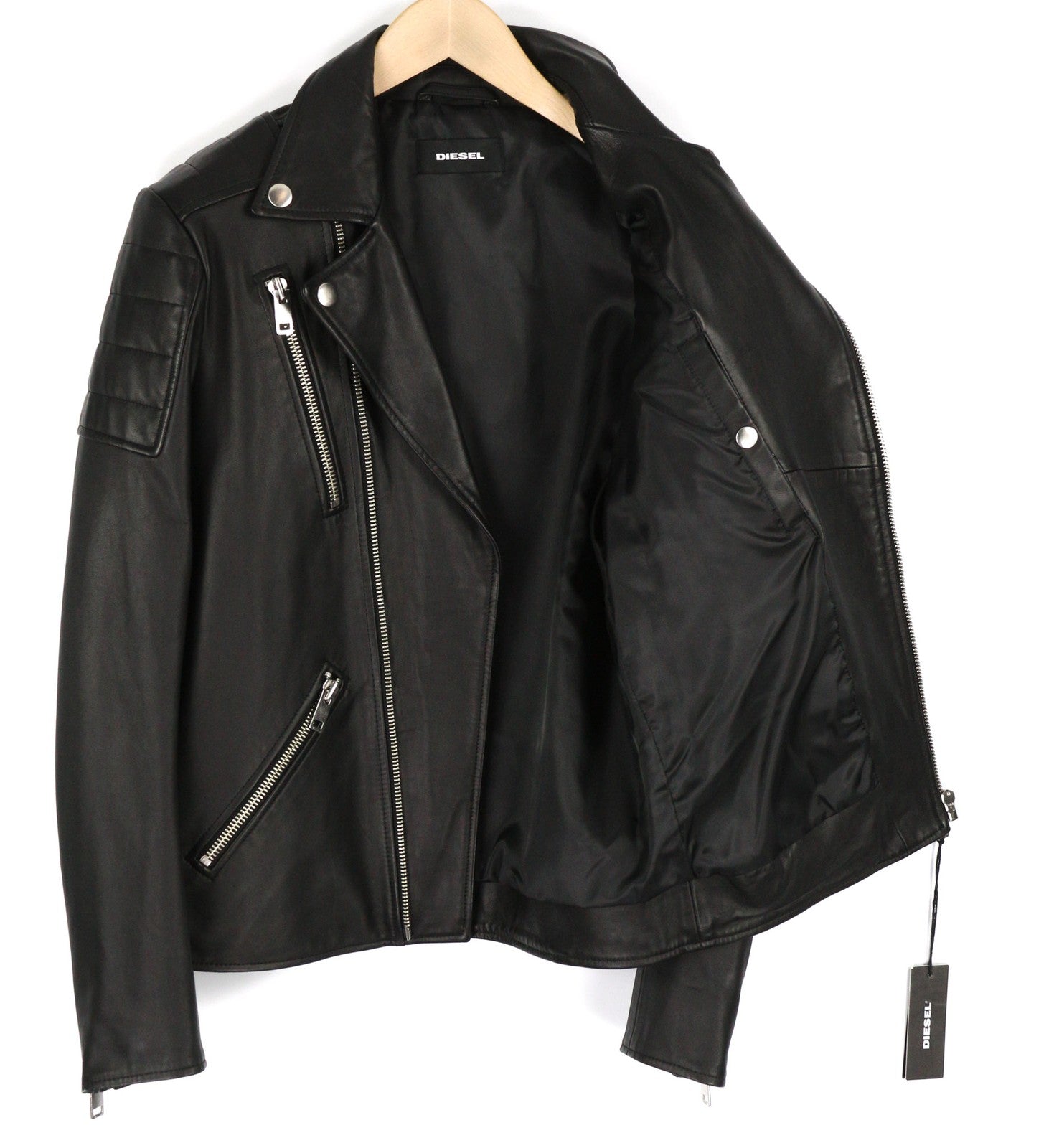 DIESEL R-Pusmir vyriška striukė M, juoda, avikailio odos, asimetrinė, užtrauktuku, RRP 655 € 