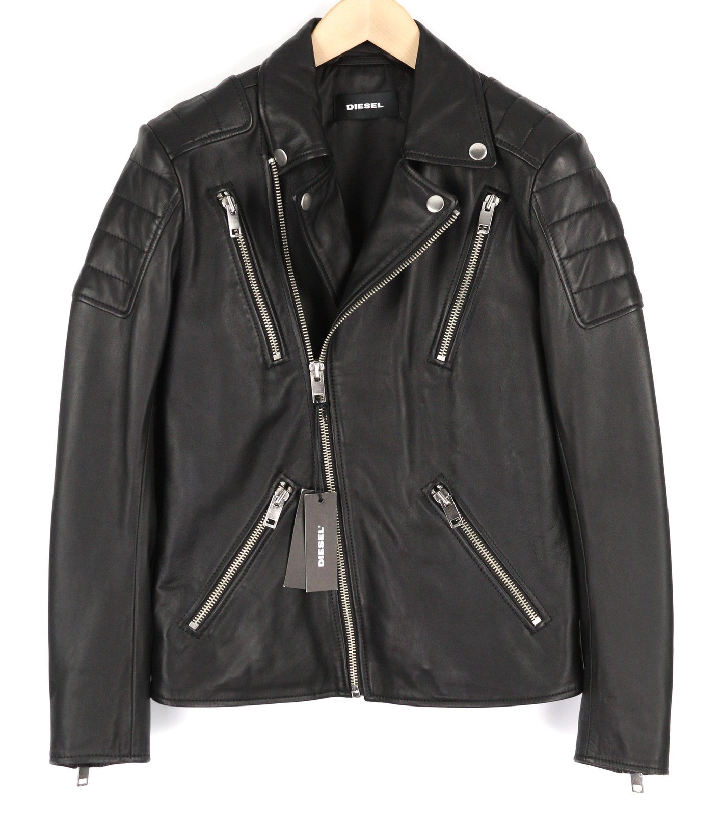 DIESEL R-Pusmir vyriška striukė S juoda avikailio odinė asimetrinė užtrauktuku RRP 655 € 