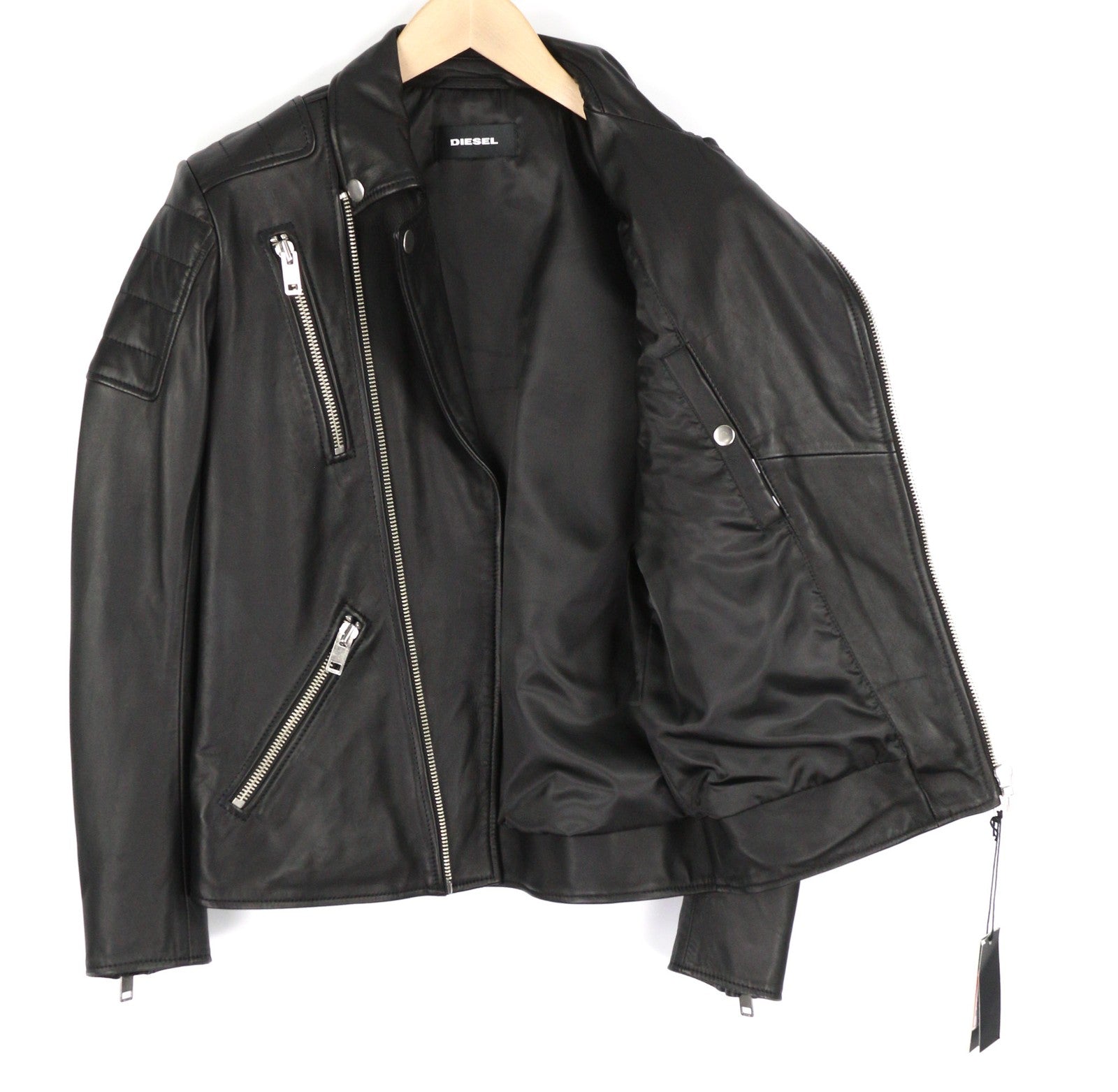 DIESEL R-Pusmir vyriška striukė S juoda avikailio odinė asimetrinė užtrauktuku RRP 655 € 