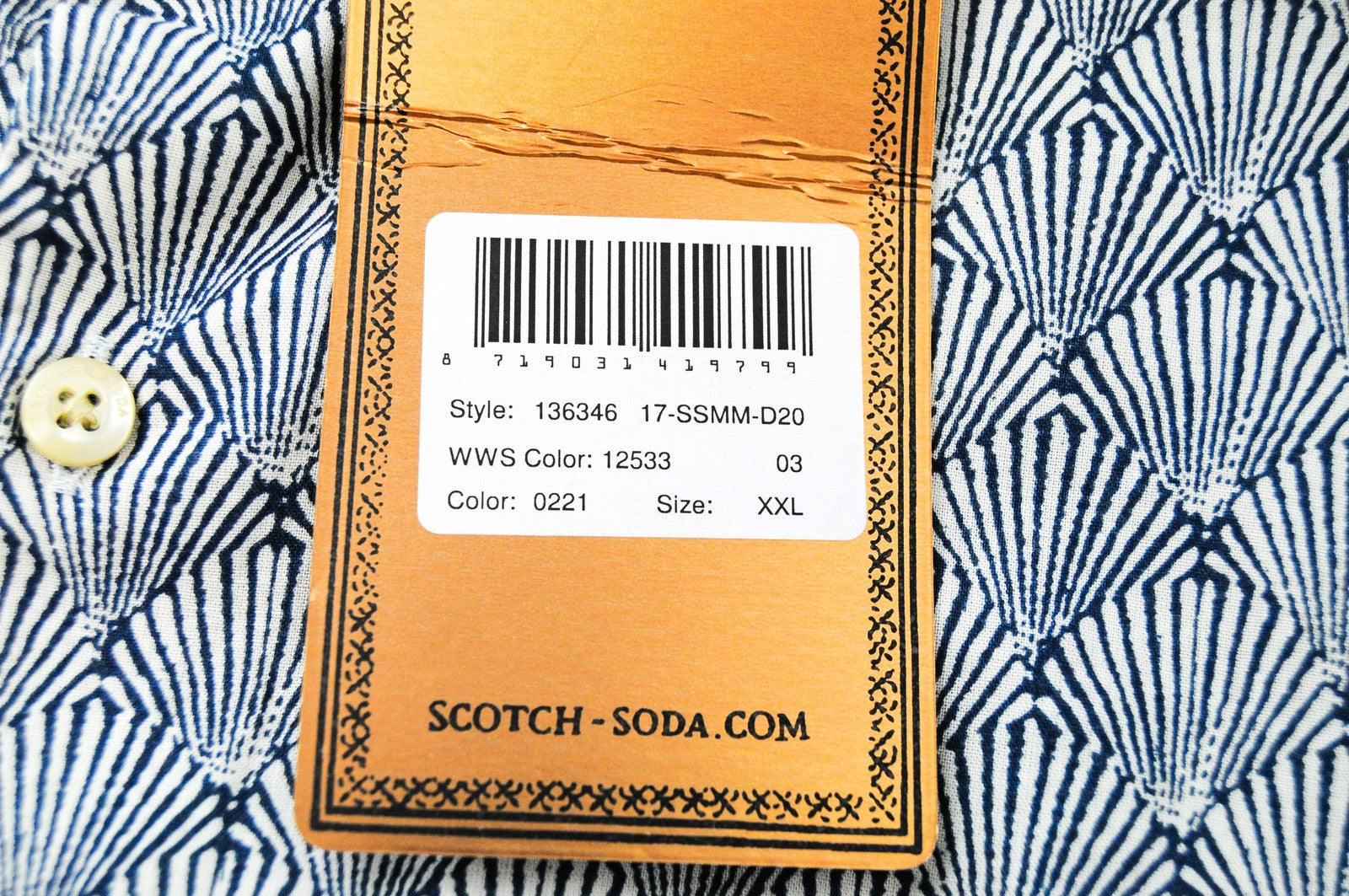 SCOTCH & SODA Ams Couture Mens Shirt 2XL Navy Cotton Patterned Button-Up