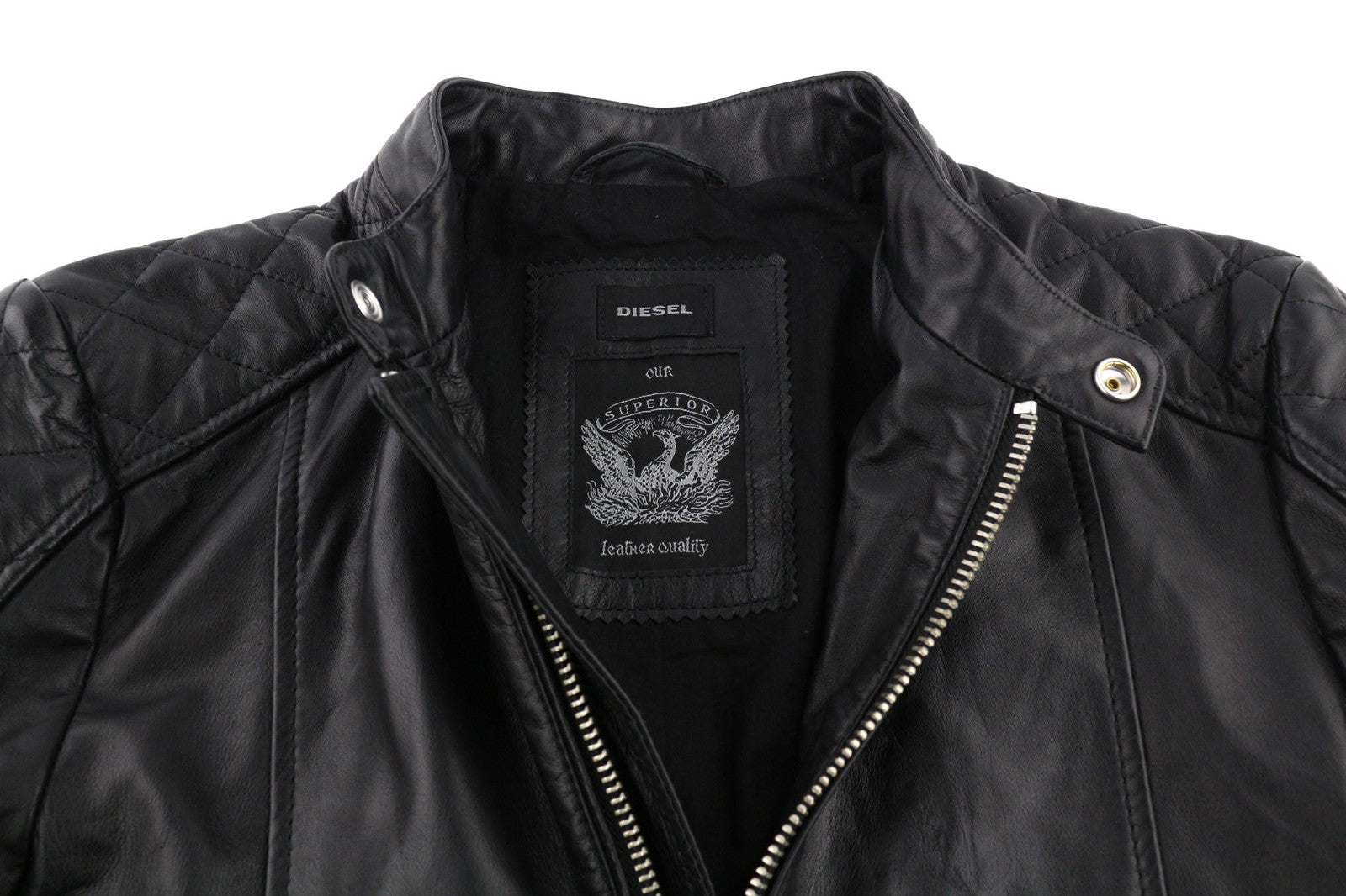 DIESEL L-Marton vyriška striukė S, juoda, odinė, su juostele, užtrauktuku, lengva. 