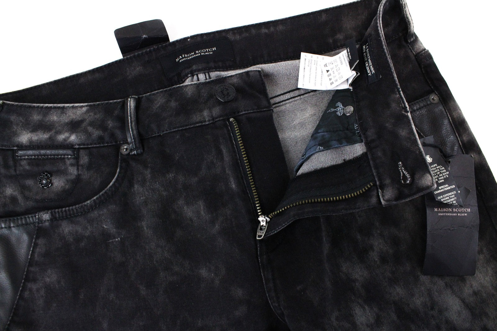 MAISON SCOTCH La Bohemienne moteriški džinsai W30 aptempti medvilniniai tamprūs pilki skalbti džinsai 