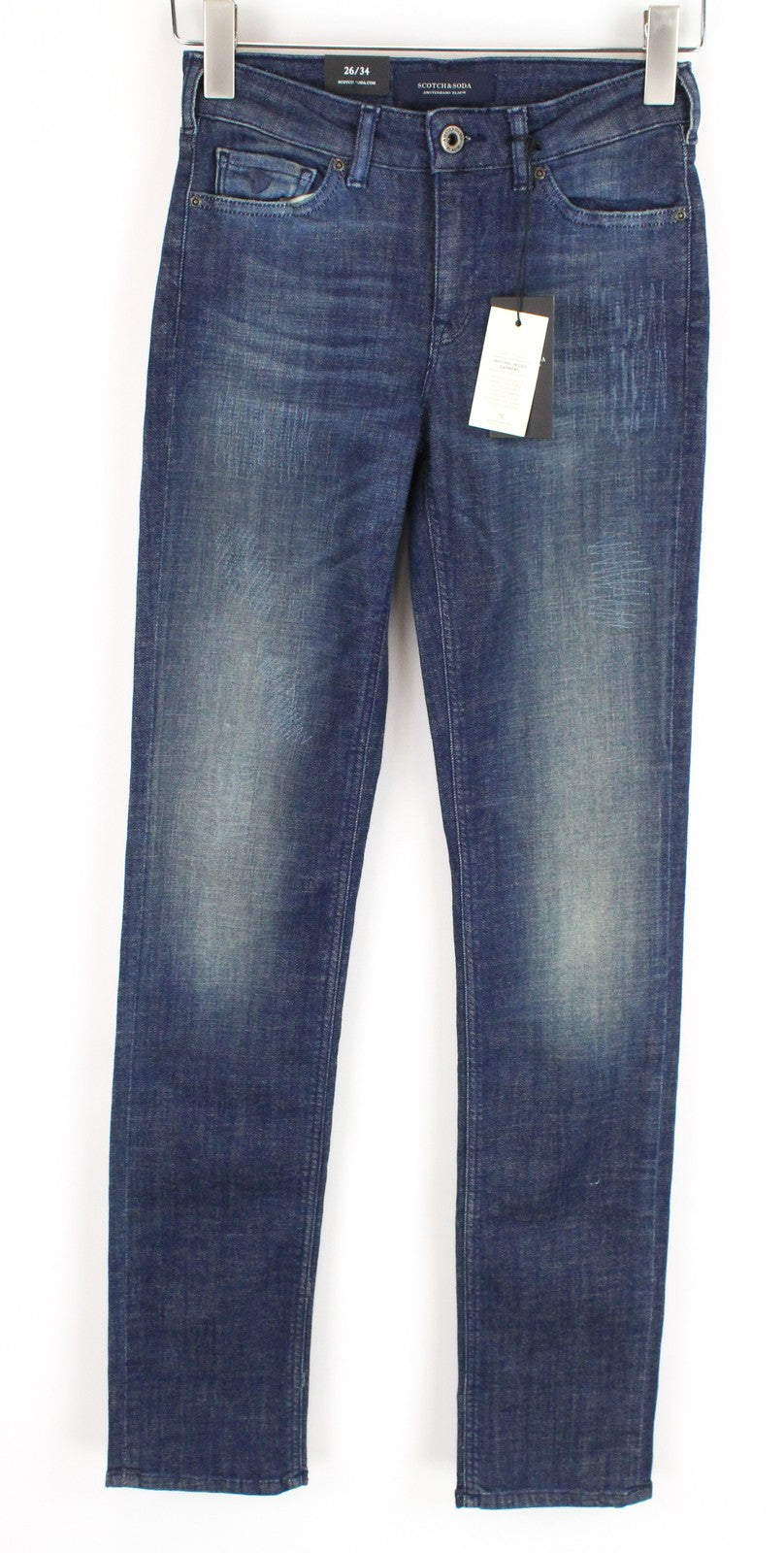 „SCOTCH &amp; SODA Supreme“ moteriški džinsai W26/L34 Slim tiesūs mėlyni medvilniniai tamprūs džinsai 