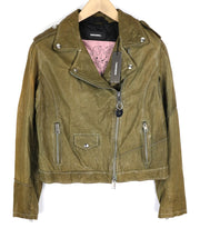 DIESEL R-Sery Womens Jacket L Lambskin Leather Asymmetrical Zipper Notch Lapel