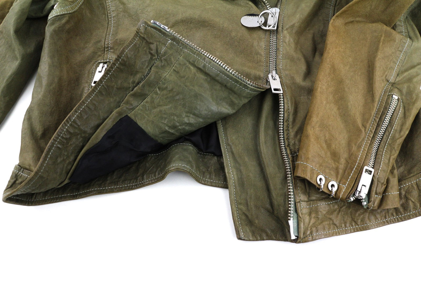 DIESEL R-Sery Womens Jacket L Lambskin Leather Asymmetrical Zipper Notch Lapel