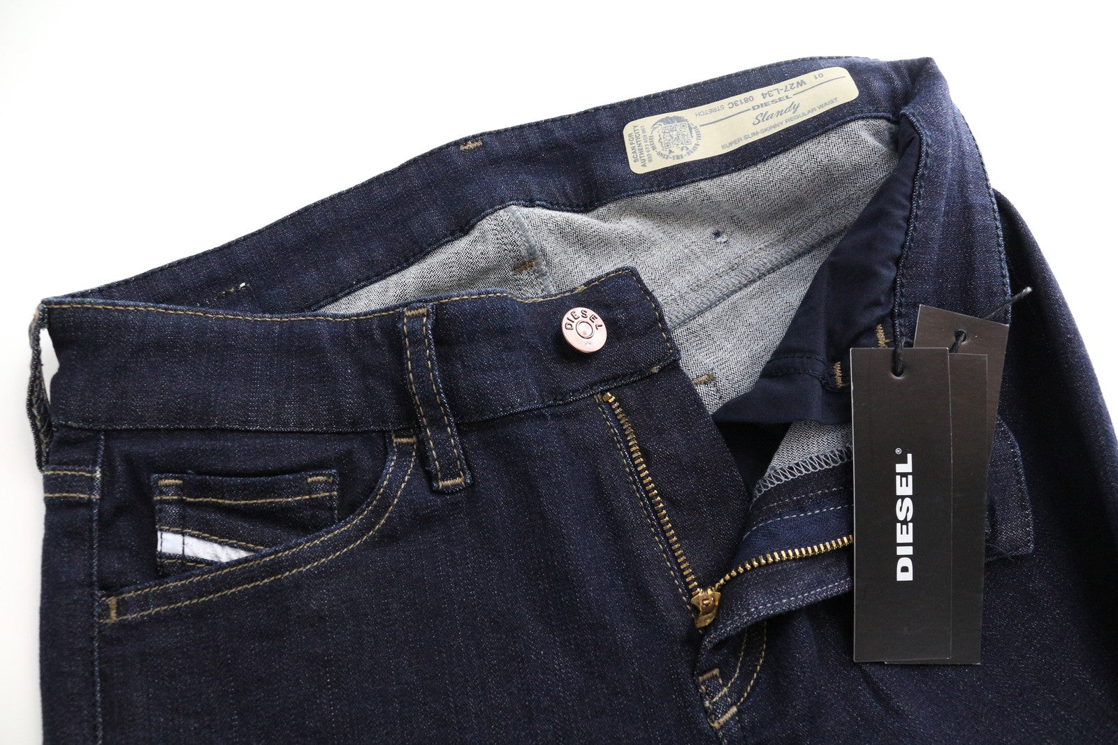 DIESEL Slandy 0813C moteriški džinsai W27/L34 tamsiai mėlyni, aptempti, tamprūs 