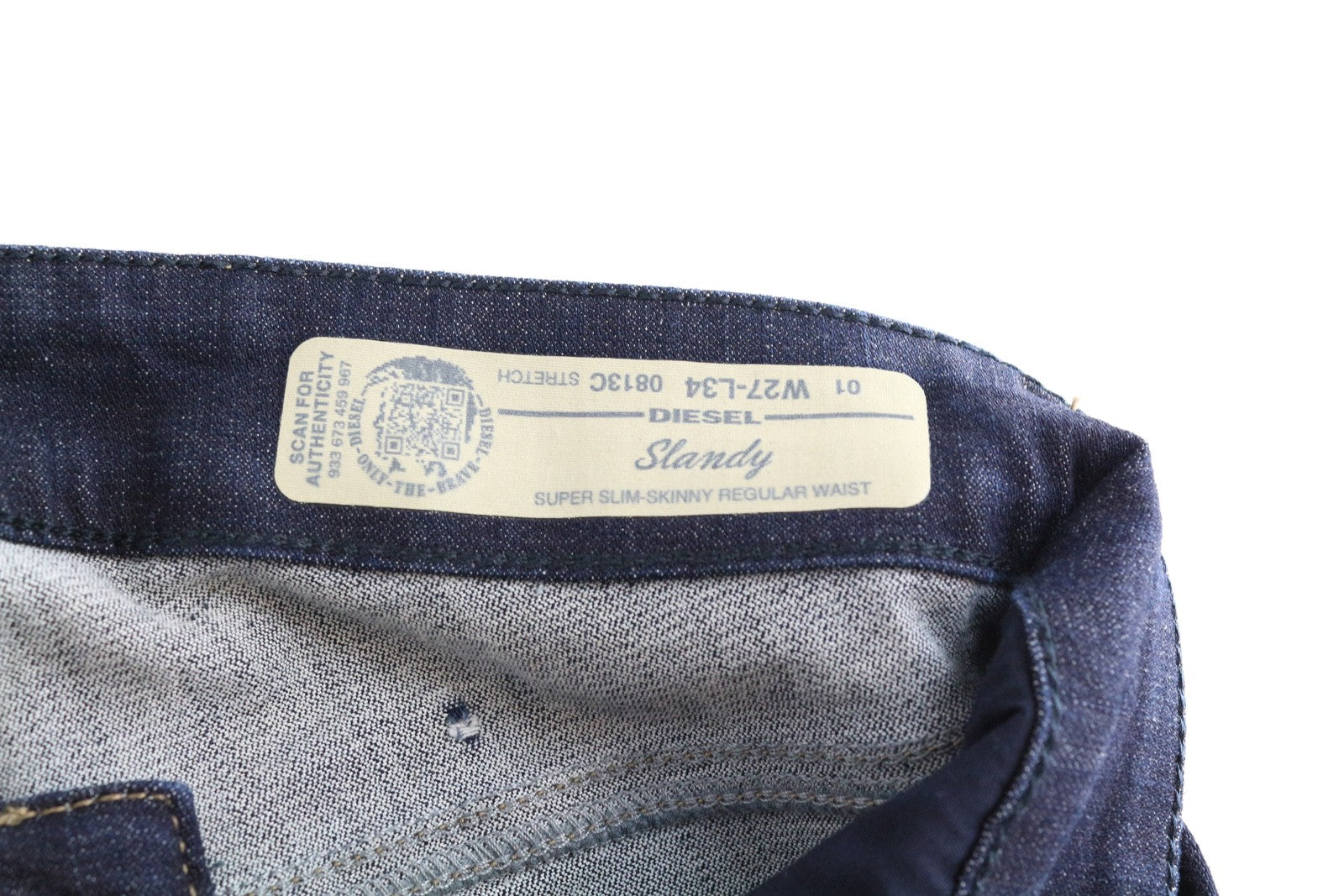 DIESEL Slandy 0813C moteriški džinsai W27/L34 tamsiai mėlyni, aptempti, tamprūs 