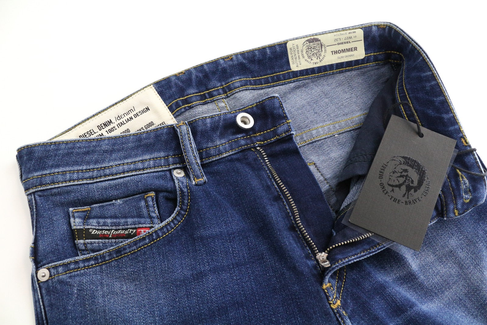 DIESEL Thommer 0870F vyriški džinsai W27/L32 mėlyni skalbti ploni aptempti tamprūs džinsai 