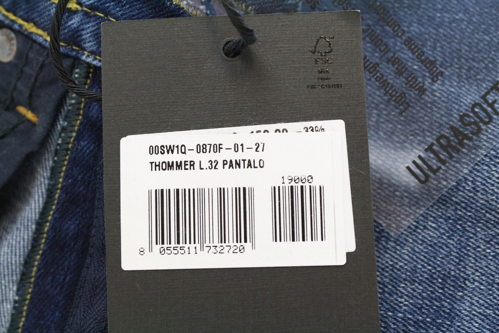 DIESEL Thommer 0870F vyriški džinsai W27/L32 mėlyni skalbti ploni aptempti tamprūs džinsai 