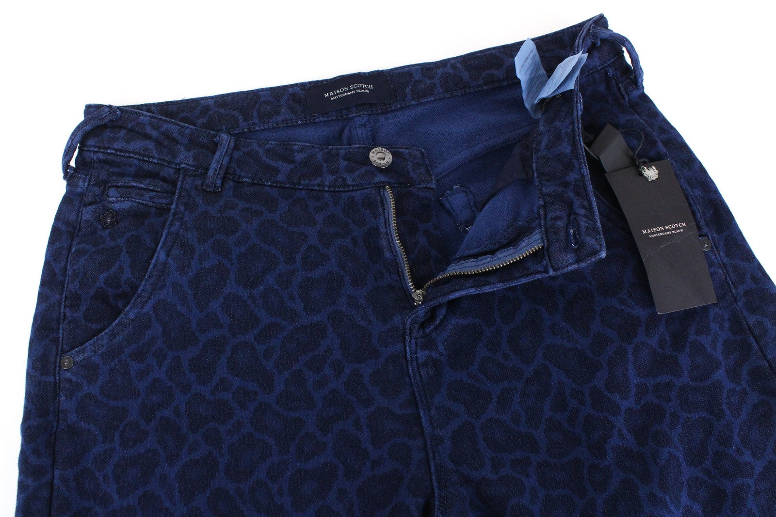 MAISON SCOTCH Mademoiselle Women's Trousers L Blue Patterned Tapered Fit