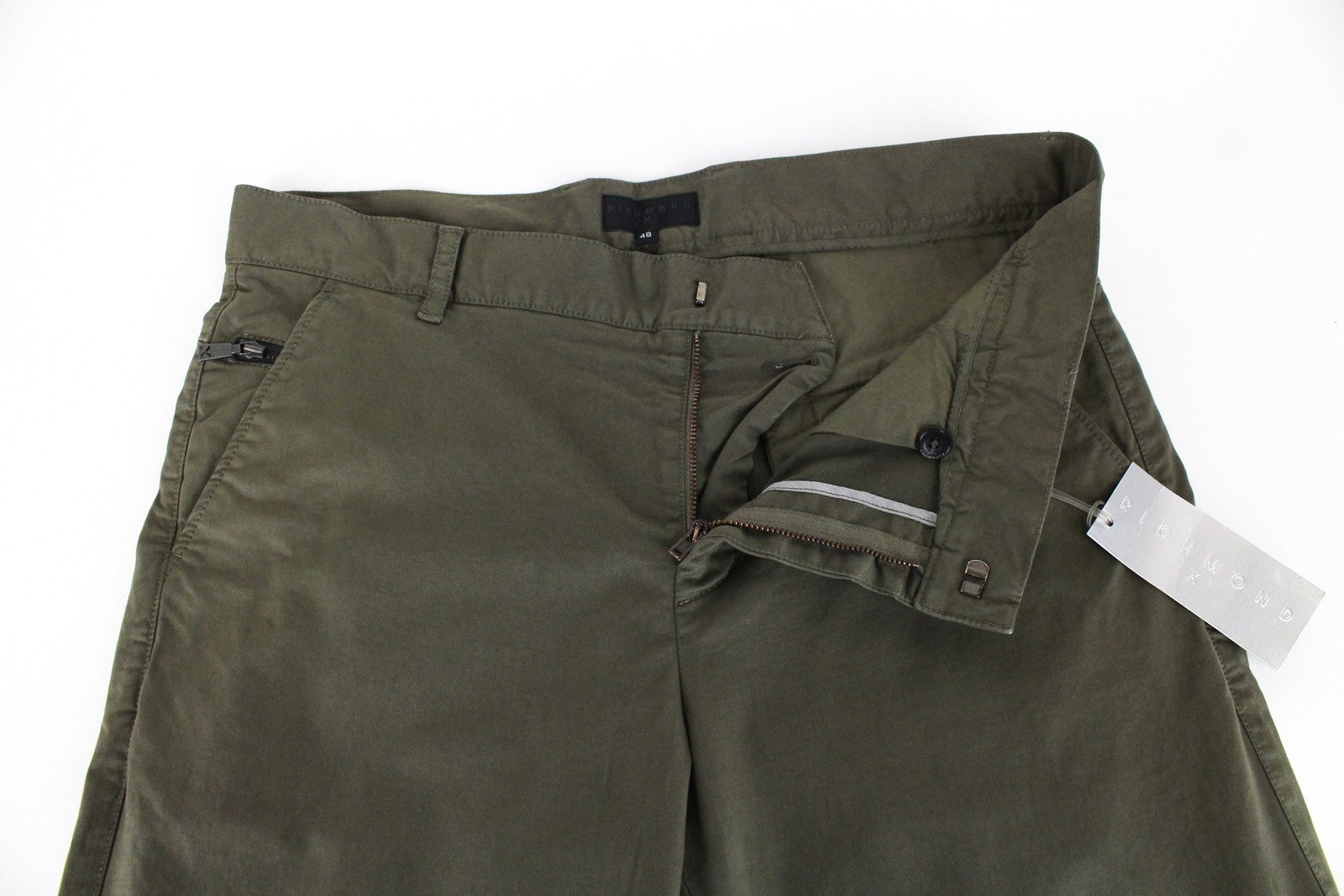 RICHMOND Men's Trousers 48 Green Straight Fit Cotton Stretch Casual Pants