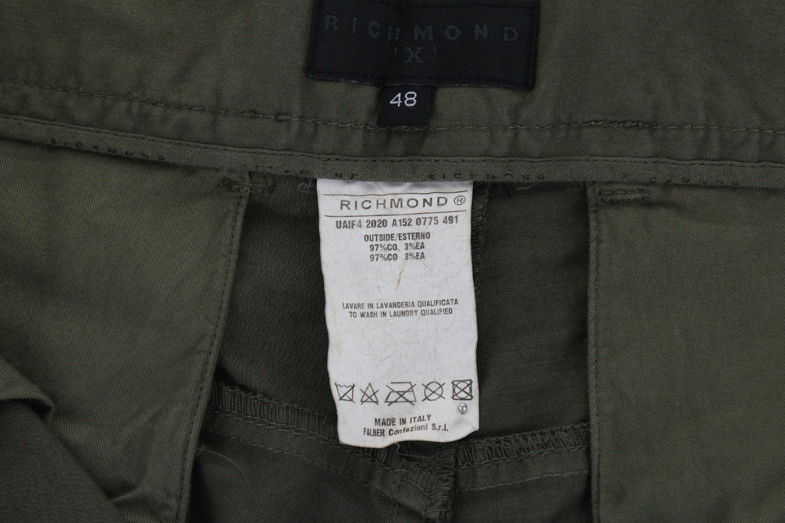 RICHMOND Men's Trousers 48 Green Straight Fit Cotton Stretch Casual Pants