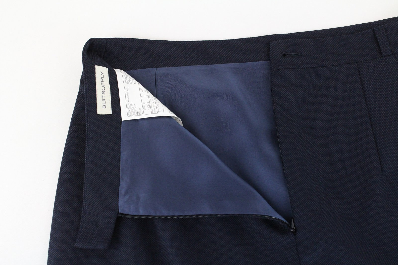 SUITSUPPLY Women's Skirt 46 Navy Pure Wool Zipped Slim Fit Formal Mini